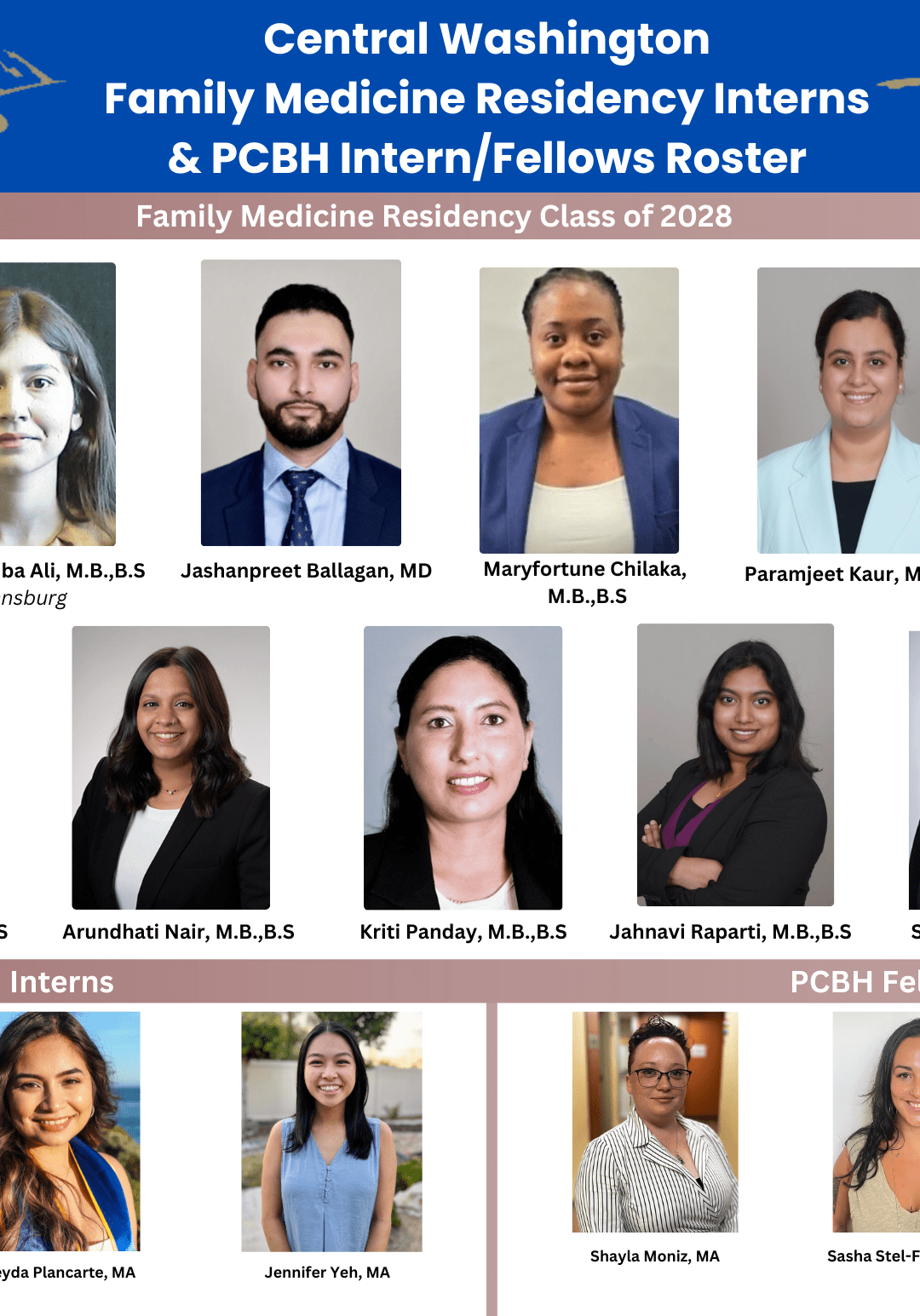 Meet our new class of 2028 Residents and PCBH Interns/Fellows